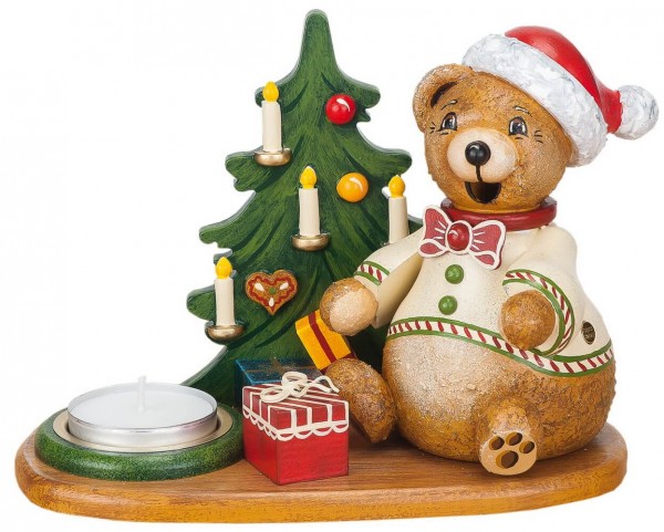 German Incense Smoker Teddys Christmas gifts with tealight, 14 cm, Hubrig Volkskunst GmbH Zschorlau/ Erzgebirge