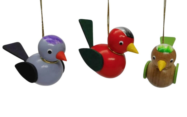 Hanging birds, 3 pieces, purple/red/brown by SEIFFEN.COM