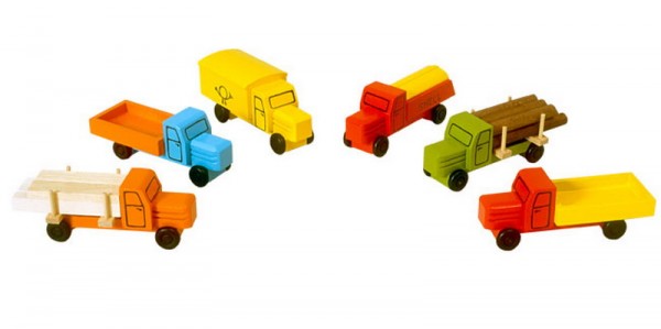 Wooden Car trucks, 6 parts, 7,5 cm, Spielalter ab 3 Jahre, Robbi Weber Seiffen/ Erzgebirge