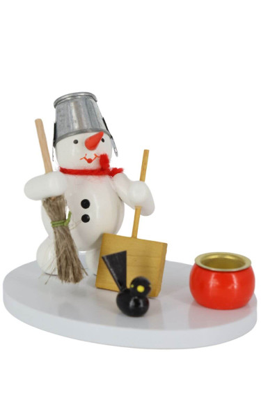 Kerzenhalter Schneemann mit Besen, farbig, 8 cm von Ralf Zenker