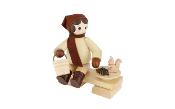 Girl on a Bench with Squirrel – 3.9 in (10 cm) by Romy Thiel