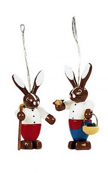 Osterhasen - Paar zum Hängen, farbig, 6 cm von Knuth Neuber