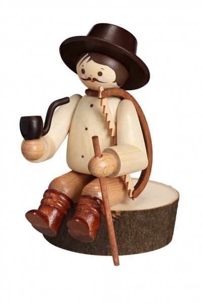 Woodman on trunk, 11 cm, natural by Romy Thiel