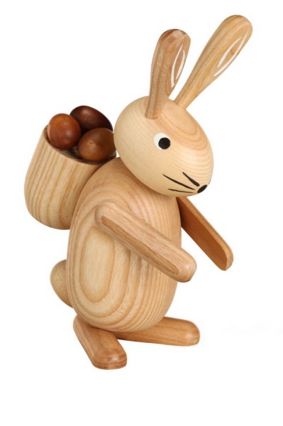 Easter bunny with egg basket, natural, 18 cm by Jan Stephani