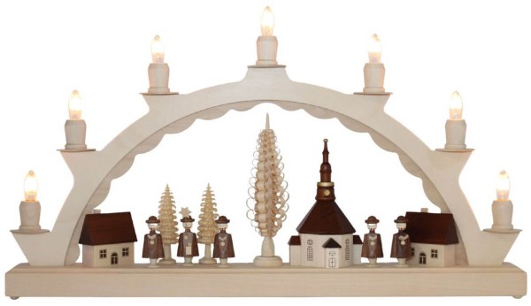 Candle arch Seiffen village with carillon, 50 cm by SEIFFEN.COM
