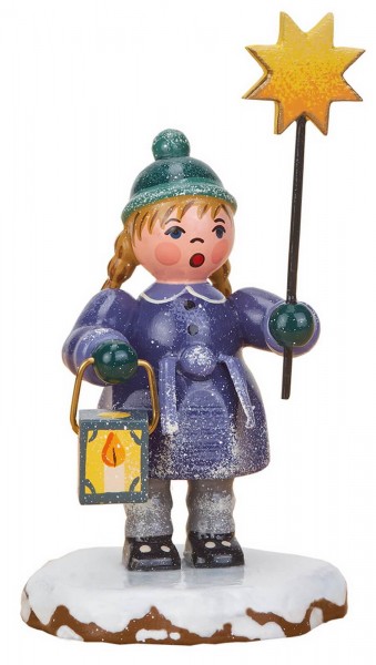 German Figurine - Winter Kid girl with latern, 8 cm, Hubrig Volkskunst GmbH Zschorlau/ Erzgebirge