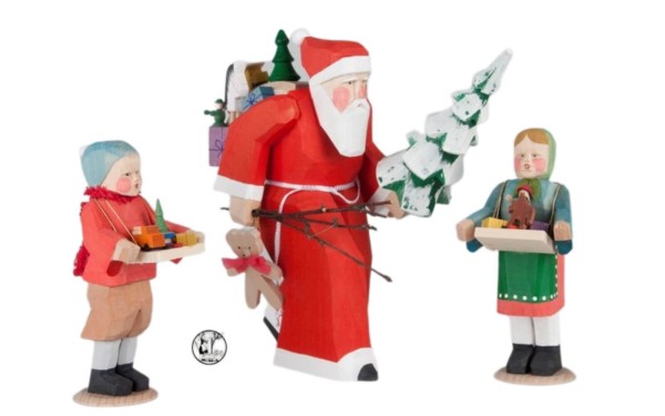 Holzschnitzerei Weihnachtsmann mit Striezelkindern von Bettina Franke