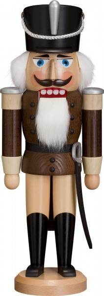 German Christmas Nutcracker Hussar, brown, glaze, 38 cm, Seiffener Volkskunst eG Seiffen/ Erzgebirge