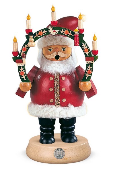 Räuchermann Weihnachtsmann mit Kerzenbogen aus Holz von Müller Kleinkunst aus Seiffen