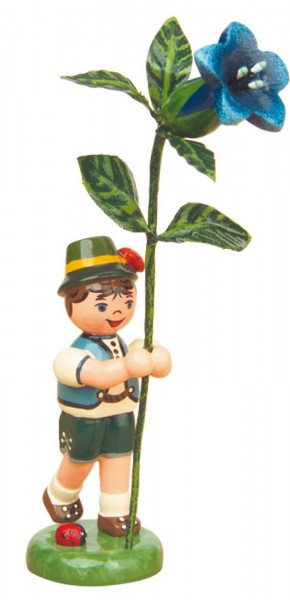 Junge mit Enzian aus Holz von der Serie Hubrig Blumenkinder