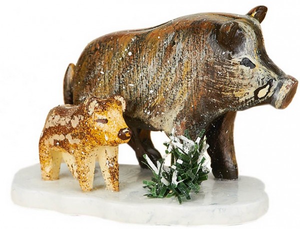 German Figurine - Winter Kid boars, 4 piece, 3 cm, Hubrig Volkskunst GmbH Zschorlau/ Erzgebirge