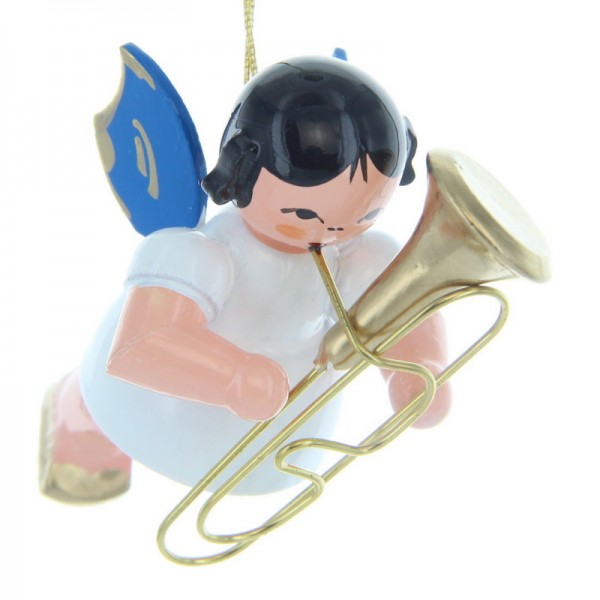 Hovering angel with baritone and blue wings by Figurenland Uhlig GmbH