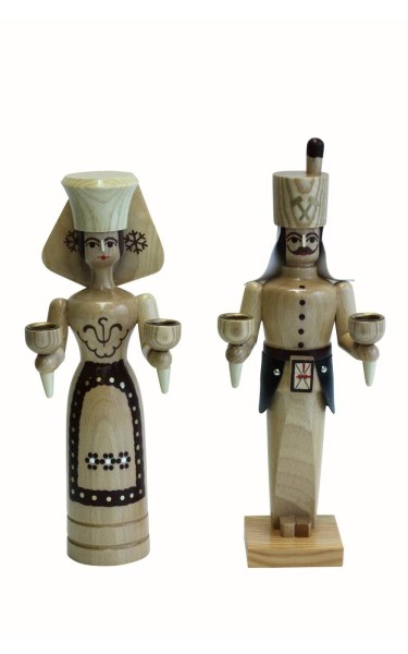 Engel und Bergmann für Wachskerzen, 26 cm, natur von SEIFFEN.COM