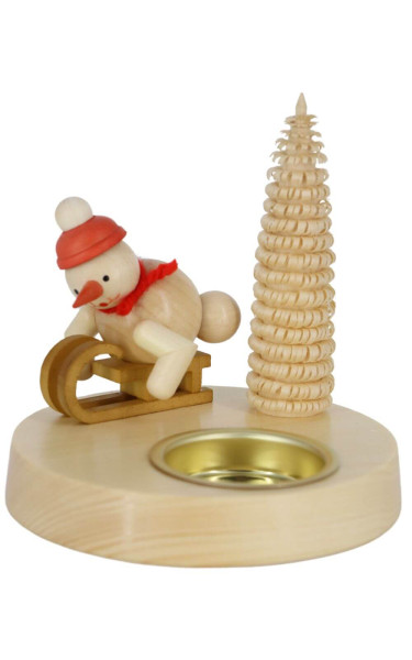 Kerzenhalter für Teelichte mit Schneemann auf Schlitten, natur, 10 cm von Ralf Zenker