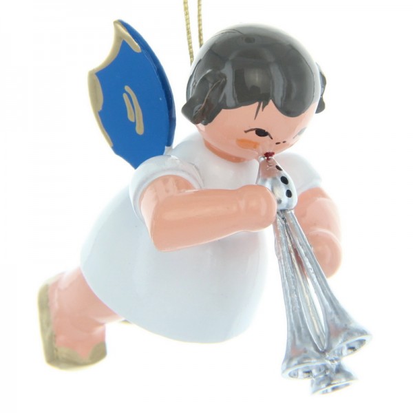 Hovering angel with shawm and blue wings by Figurenland Uhlig GmbH