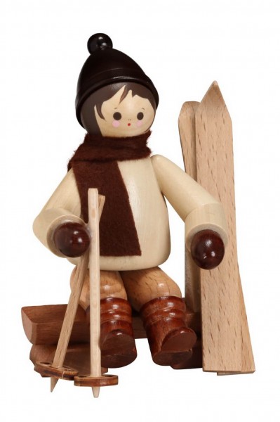 Winter child on a bench, natural, 12 cm by Romy Thiel
