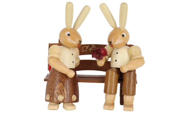 Easter bunny couple on bench nature by Müller Kleinkunst_1