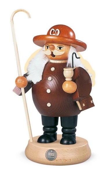 Smoking man shepherd made of wood by Müller Kleinkunst from Seiffen