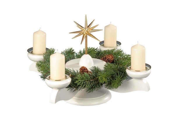 Advent candlestick with poinsettia and fir wreath, white by Albin Preißler