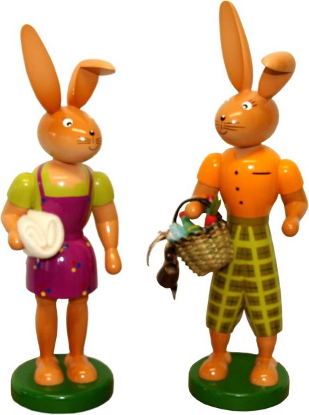 Easter bunny couple with picnic basket and blanket, 25 cm by Holzkunst Gahlenz