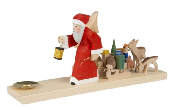 Holzschnitzerei Kerzenhalter Weihnachtsmann auf Schlitten 12 cm von Bettina Franke
