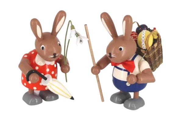 Easter bunny pair with snowdrops and carrying basket, 11 cm by KWO