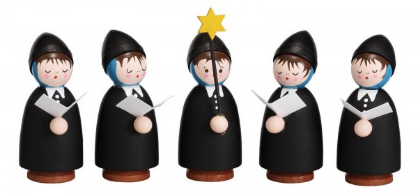 German Christmas Figurines Kurrende, 5 - pieces, black, 6 cm, Romy Thiel Deutschneudorf/ Erzgebirge