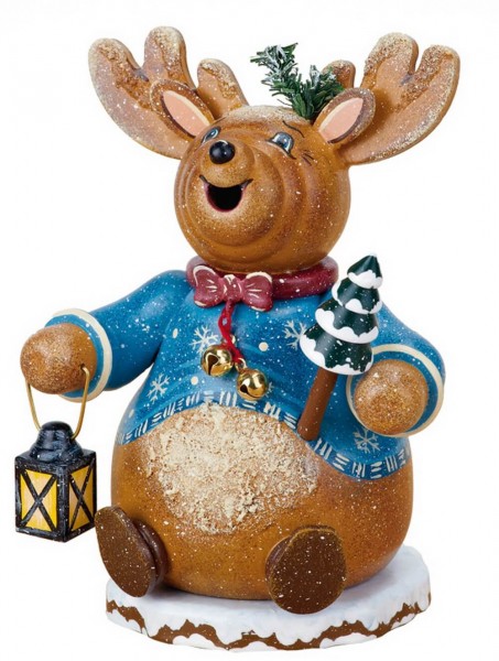 German Incense Smoker gnome - reindeer, 14 cm, Hubrig Volkskunst GmbH Zschorlau/ Erzgebirge