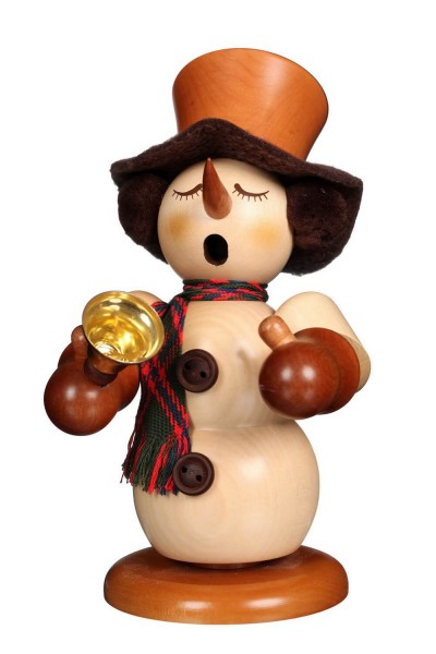 German Incense Smoker Snowman with Bell, 23 cm by Christian Ulbricht Seiffen / Ore Mountains