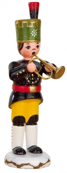 German Figurine - Winter Kid miner with trompet, 9 cm, Hubrig Volkskunst GmbH Zschorlau/ Erzgebirge