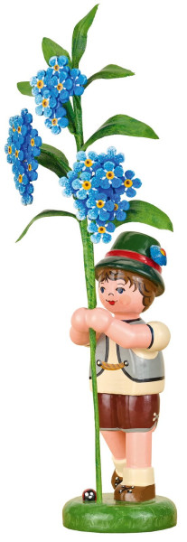 Flower Child Boy with Forget Me Nots, 17 cm (6.69 in) by Hubrig Folk Art, Made in Germany