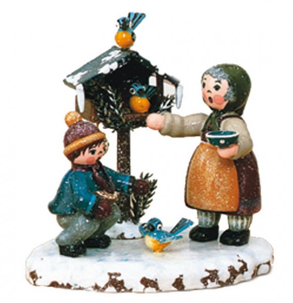 German Figurine - Winter Kid birds, 9 cm, Hubrig Volkskunst GmbH Zschorlau/ Erzgebirge