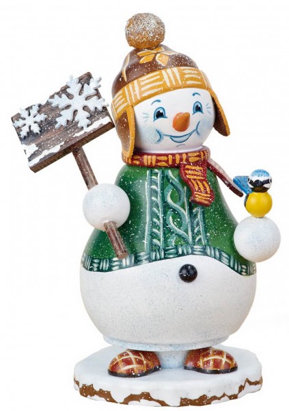 German Incense Smoker gnome - snowman, 14 cm, Hubrig Volkskunst GmbH Zschorlau/ Erzgebirge
