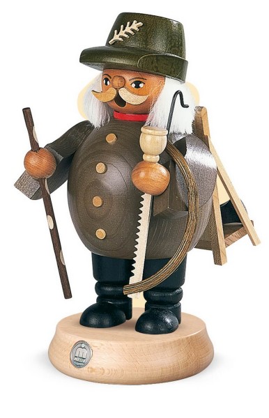 Smoking man lumberjack, gray made of wood by Müller Kleinkunst aus Seiffen