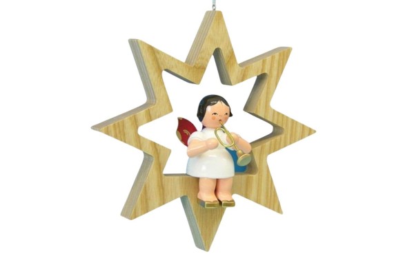 Christmas angel in a star with trumpet and red wings by Figurenland Uhlig GmbH