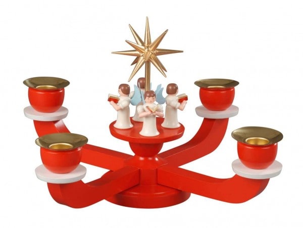 Adventsleuchter mit 4 stehenden Engeln, rot von Albin Preißler