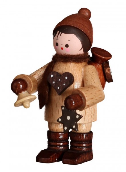 German Wooden Figurin Child with Gingerbread, nature, 6 cm, Romy Thiel Deutschneudorf/ Erzgebirge
