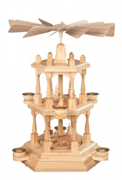Christmas pyramid with deer, natural, 3-storey, 41 cm by Albin Preißler