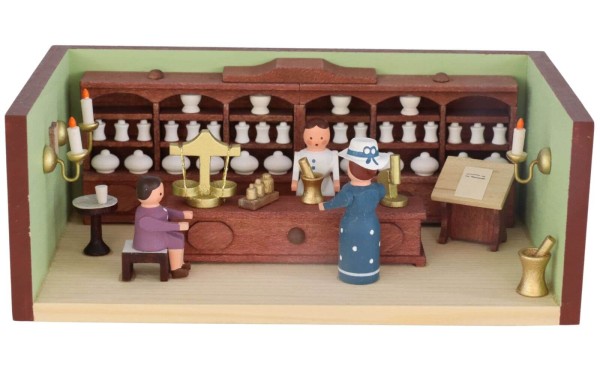 Miniature parlor pharmacy with pharmacist by Gunter Flath