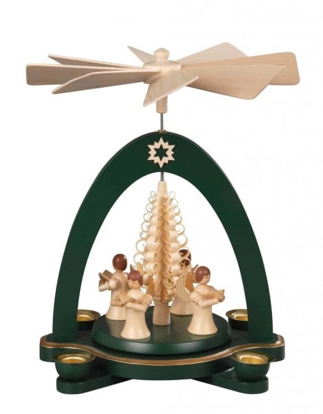 Weihnachtspyramide 4 Engel mit Spanbaum, grün, 20 cm von Albin Preißler