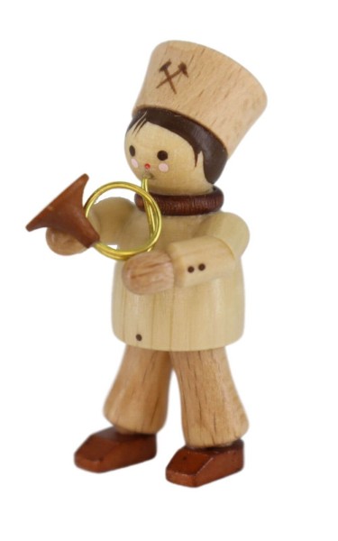 Miniature miner with French horn, 5 cm, natural by Romy Thiel