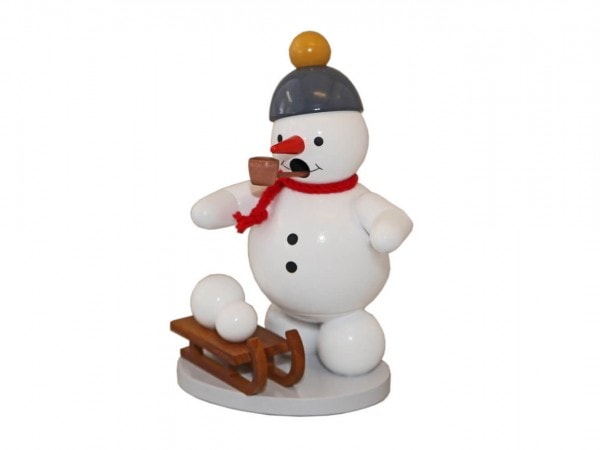 Smoking man snowman with sledge, 12 cm, colored by Ralf Zenker