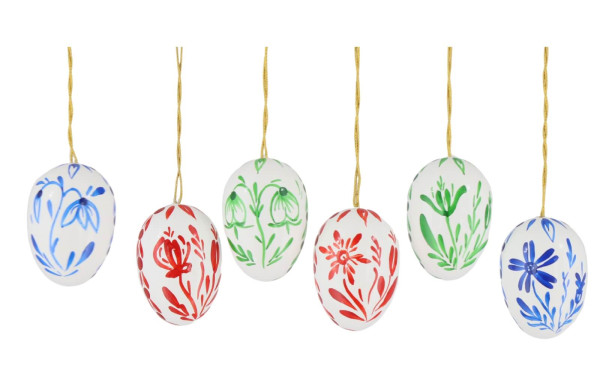 Easter eggs, white with flowers, 3 cm, 6 pieces by Figurenland Uhlig GmbH
