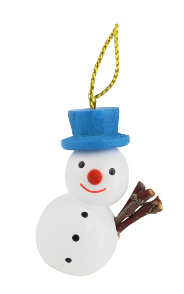 Christbaumschmuck Schneemann mit blauem Hut, 4 cm von SEIFFEN.COM