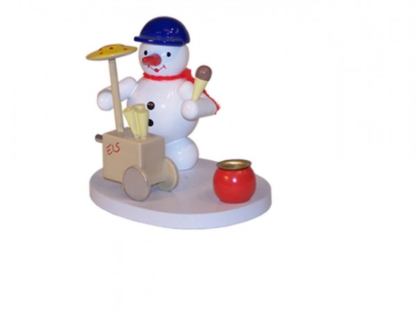 Kerzenhalter Schneemann Eisverkäufer, farbig, 8 cm von Volker Zenker aus Seiffen