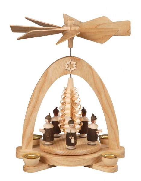 Albin Preißler Weihnachtspyramide Kurrende mit Mütze und Spanbaum, natur, 20 cm 
