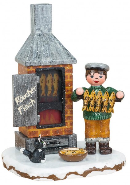 German Figurine - Winter Kid Fischräucherei, electrical, 11 cm, Hubrig Volkskunst GmbH Zschorlau/ Erzgebirge