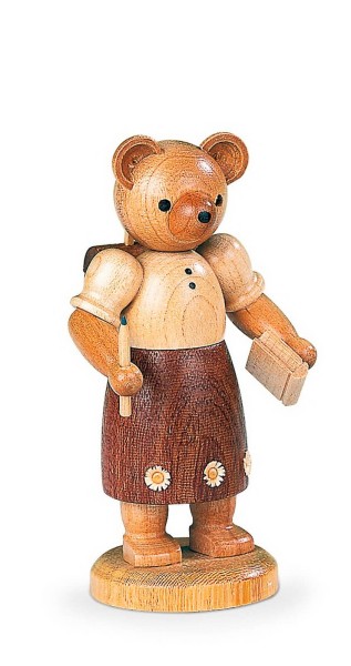 Dekofigur Bärenschulmädchen aus Holz, naturfarben von Müller Kleinkunst aus Seiffen