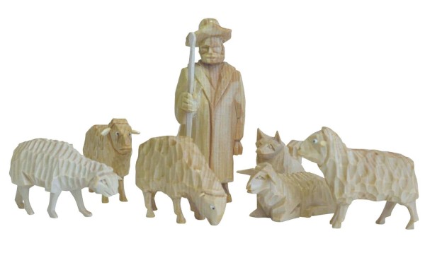 Sheep farm, 7 pieces, carved, natural by SEIFFEN.COM