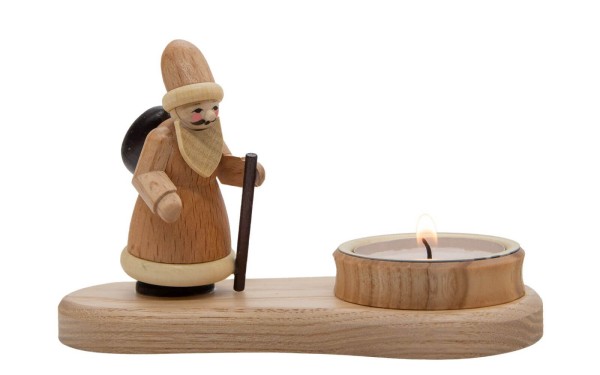 Kerzenhalter für Teelichte Weihnachtsmann, natur, 8 cm von Spielwarenmacher Günther